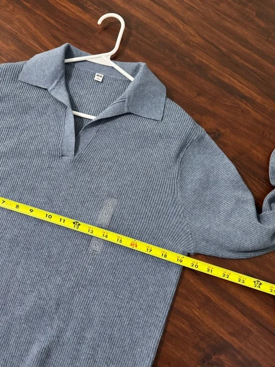 Uniqlo NWT Washable Knit Ribbed Polo Sweater Women’s L Blue Minimalist Comfy - Picture 6 of 7